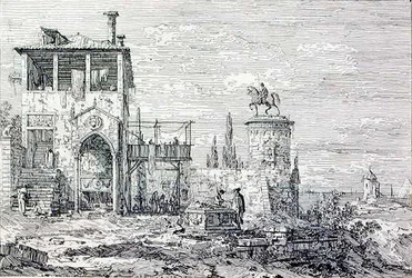 Paisaje con un monumento ecuestre