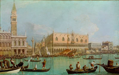 El Molo con el Palacio Ducal del estanque de San Marcos (Il molo col Palazzo Ducale dal bacino di San Marco). Vista de Venecia, Palacio Ducal y Plaza de San Marcos desde el Canal. Pintura de Giovanni Antonio Canal, conocido como Canaletto (1697-1768)