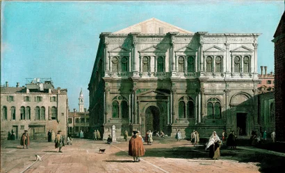 Vista de la escuela San Rocco (San Roque) en Venecia. Pintura de Giovanni Antonio Canal conocido como Canaletto (1697-1768) 1730-1731. Dim. 47x80 cm. Inglaterra, Woburn Abbey
