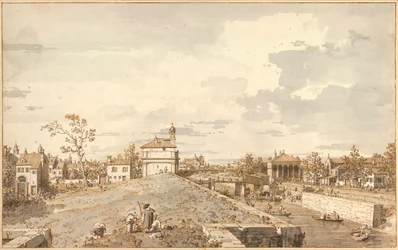 "Vista de Porta Portello con el canal Brenta, Padua" Dibujo a pluma de Antonio Canal llamado Canaletto (1697-1768) 1740-1743 Dim 33,1x52,9 cm Albertina, Viena