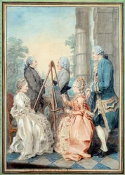 Madame y Mademoiselle Chatelain, Sr. Brot y Sr. de la Myre. Acuarela de Louis Carrogis Carmontelle (1717-1806)