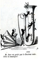 El señor Sax es herido por el médico negro. Adolphe (Adolph) Sax, inventor del saxofón (1814-1894)