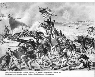 54º Regimiento de Color de Massachusetts cargando el Fuerte Wagner, Carolina del Sur