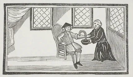 Representación del monje traidor que lo desangra, ilustración de 