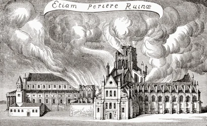 Antigua catedral de San Pablo, Londres, Inglaterra, destruida por el fuego en 1666