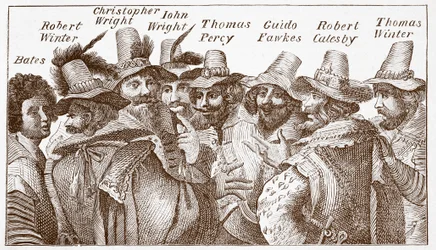 Los conspiradores de la pólvora, según un grabado de 1606