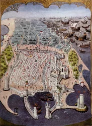 Ataque de barcos orientales contra Rodas en 1482 - después de la miniatura.