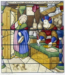 Historia del judío de la calle Billettes - facsímil de una vidriera, Iglesia de San Alpin en Chalon