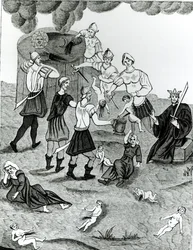 Judíos extrayendo sangre de niños cristianos para sus ritos místicos, según un dibujo del 