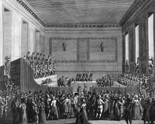 Guerra de la Revolución Francesa y movimientos antirrevolucionarios: Antoine Quentin Fouquier de Tinville, juez del Tribunal Revolucionario el 12 floreal Año 3 (1 de mayo de 1795) de la República. Grabado por Berthaut después de Girardet