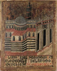 Italia, Siena, catedral, pintura sobre madera, reproducida en una tabla de Biccherna