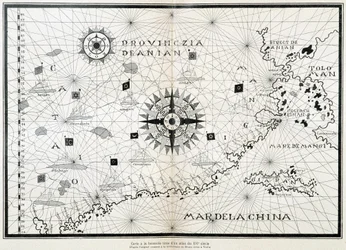 Mapa de la compasión de un atlas del siglo XVI, basado en el original conservado en la biblioteca del Museo Cívico de Venecia
