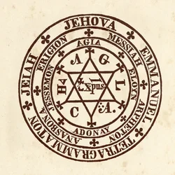 Ciencias ocultas: círculo mágico. Esquema de De Occulta Philosophia por el erudito ocultista alemán Henry Cornelius Agrippa de Nettesheim