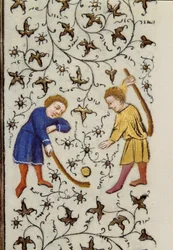 El juego del disco de una página. Detalle del manuscrito “Les Tres Riches Heures du Duc François de Guise” iluminado por el Maestro de Boucicaut. Siglo XV. Museo Condé, Chantilly