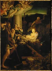 Nochebuena. Adoración de los pastores (pintura sobre madera de álamo)