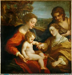 El matrimonio místico de Santa Catalina de Alejandría con el niño Jesús, y San Sebastián ...