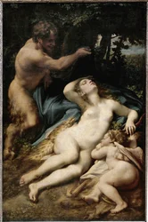 Júpiter y Antíope (o Venus con cupido y un sátiro)