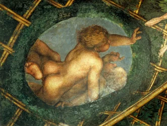 Ovate con querubines, detalle de la decoración de la Cámara de San Pablo o Cámara de la Abadesa