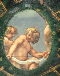Ovate con querubines, fresco de Antonio Allegri Da Correggio, Cámara de la Abadesa, Monasterio de San Paolo, Parma, Italia