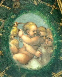 Ovate con querubines, fresco de Antonio Allegri Da Correggio (1489-1534) en la habitación de la Abadesa, Monasterio de San Paolo, Parma, Italia