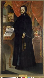 Retrato del Príncipe Dmitriy, Monje del Monasterio de las Cuevas de Kiev (Ucrania). (Retrato del Príncipe Dimitriy, Monje del Monasterio de las Cuevas de Kiev). Retrato de un monje ortodoxo, de pie frente a su escritorio, estudiando un libro abierto frente