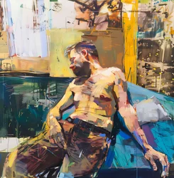 Impresiones artísticas de pared Pintura impresionista y dibujo que muestra Un hombre en reposo