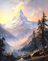 Paisaje con montañas lejanas, ideas de decoración mural moderna