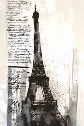 Salpicaduras de pintura negra Torre Eiffel-pintura impresionista, impresión en lienzo enmarcado por encargo
