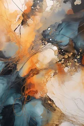 Cuadro abstracto, ola azul y naranja, fondo blanco, Impresiones en lienzo personalizadas
