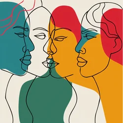 Multitud animada de personas, espectro de colores, decoración de pared | impresión bajo demanda