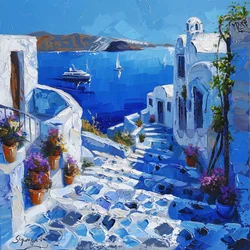 Santorini con hermosas farolas, impresiones murales en lienzo y bastidor