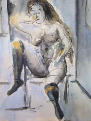 Desnudo sentado en azul