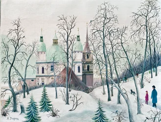 Catedral e iglesia franciscana en invierno