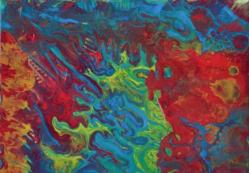 Resumen: Pintura acrílica fluida en rojo, azul y amarillo