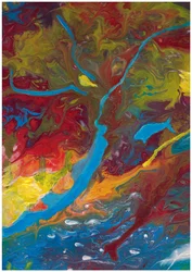 Resumen: Pintura acrílica fluida en rojo, azul y amarillo