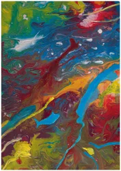 Resumen: Pintura acrílica fluida en rojo, azul y amarillo
