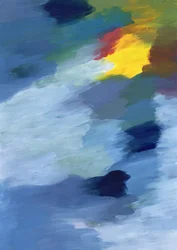 Una fusión expresiva de los tres colores primarios —azul, rojo y amarillo— que bailan en armonía