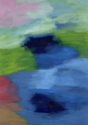 Una fusión expresiva de los tres colores primarios —azul, rojo y amarillo— que bailan en armonía