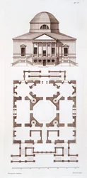 Plano y elevación de Chiswick House, grabado por Herisset, c.1720s