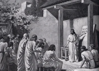 Cadmo da a los griegos un alfabeto, ilustración de 