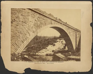 No. 302. Vista en perspectiva del Arco de la Unión, Acueducto de Washington construido por el General M.C. Meigs, envergadura 220 pies. [Marzo de 1864.]