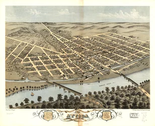 Vista aérea de la ciudad de Attica, condado de Fountain, Indiana 1869. LOC 73693378