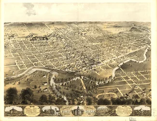 Vista aérea de la ciudad de Fort Wayne, Indiana 1868. LOC 73693381