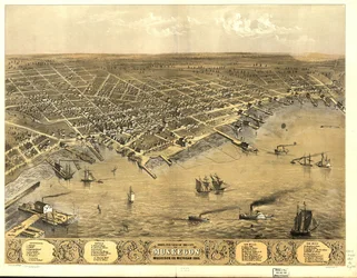 Vista de pájaro de la ciudad de Muskegon, Condado de Muskegon, Michigan 1868.