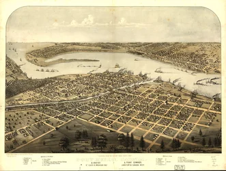 Vista aérea de la ciudad de Port Huron, Sarnia  Gratiot, condado de St. Clair, Michigan 1867  Point Edwards, condado de Lambton, Canadá oeste. LOC 73693443
