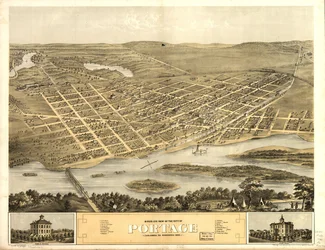 Vista aérea de la ciudad de Portage, Columbia Co., Wisconsin 1868. LOC 73694548