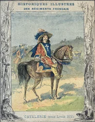 Caballería bajo Luis XIV - De una funda protectora para libros escolares, finales del siglo XIX - Caballería bajo Luis XIV - ilustración de A Demarle - Protege cuaderno histórico, finales del siglo XIX