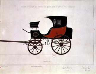 Diseño de un carruaje para el Servicio Postal, grabado por Engelmann y Graf
