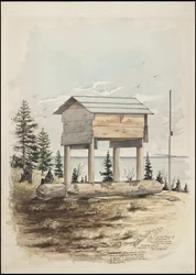 Dibujos que representan el lugar de enterramiento de "Cadunce", un "curandero" indio chippewa, una pintura de arena navajo y pinturas rupestres crow.