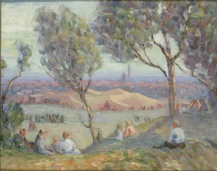 Vista desde Arlington Heights, con las Carpas Chautaqua y el Monumento a Washington al fondo